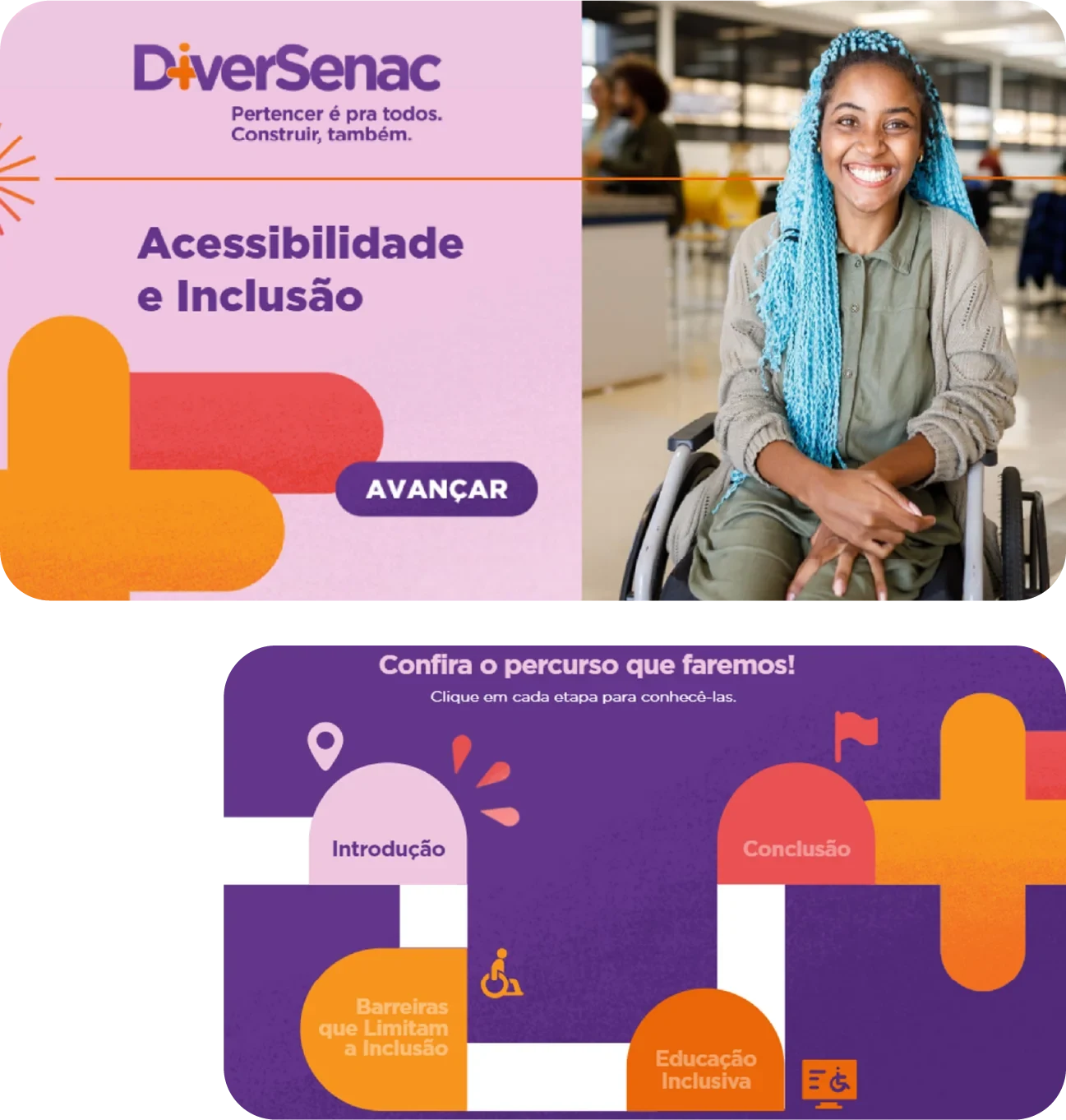Telas do projeto DIVERSIDADE, ACESSIBILIDADE E INCLUSÃO SENAC RIO